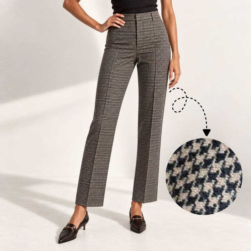 Talbots 6P Petite Houndstooth Wool Blend Straight Dress Pants Trouser Black Tan